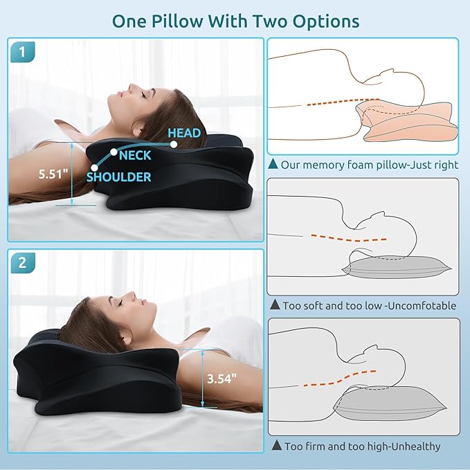DONAMA Cervical Pillow for Neck and Shoulder,Contour Memory Foam Pillow,Ergonomic Neck Support Pillow for Side Back Stomach Sleepers with Pillowcase