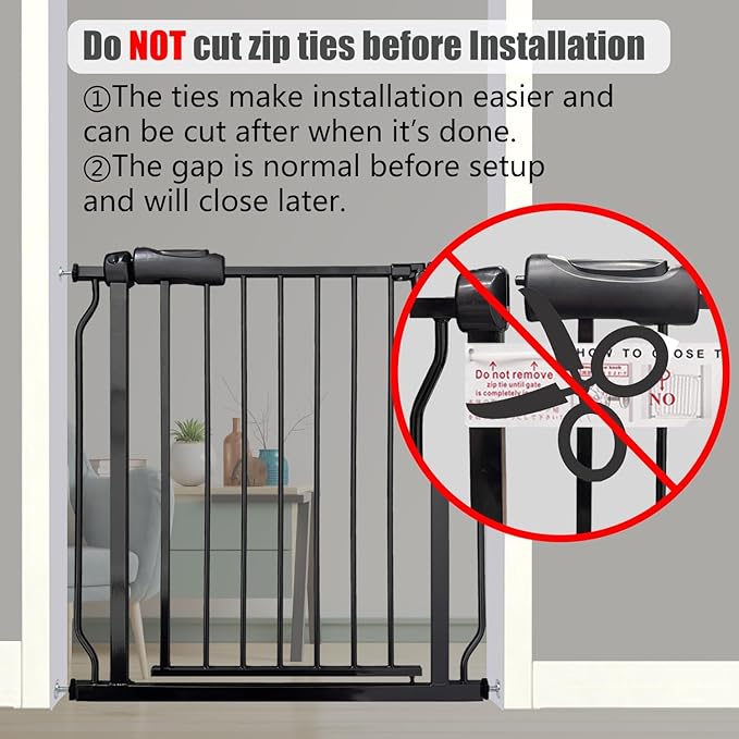 Heavy Duty Baby & Dog Safety Gate 86-104.7 Inch, Black Metal, Pressure Mounted No Drilling Pet Gate for Large Openings