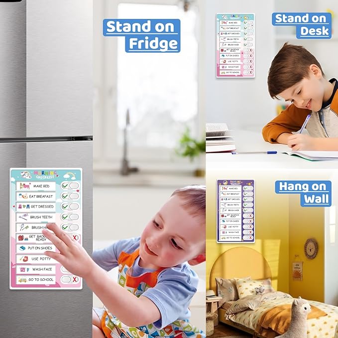 3-in-1 Bedtime/Morning/Daily Routine Chart for Kids, Magnetic Chore Chart, Visual Schedule, Funny Kids To-Do List, ADHD Tools