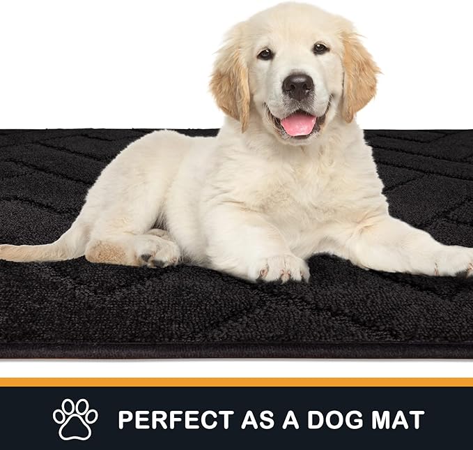 PURRUGS Dirt Trapping Door Mat 24" x 35.5", Non-Slip Machine Washable Entry Rug, Shoe Scraper, Dog Doormat, Super Absorbent Welcome Mat for Front & Back Door, Muddy Wet Shoes & Paws, Black