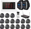 Restaurant Pager System Wireless Calling System 1200+ Feet with 1 Singal Amplifier/1 Display Receiver/2 Watch Pagers/15 Waterproof Call Buttons for Restaurant Cafe Church Clinic Hospital