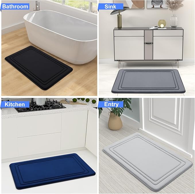 Grandaily Memory Foam Bath Mat Rug 70x24, Ultra Soft, Non-Slip and Absorbent Bathroom Rugs, Machine Wash Dry, Comfortable Bath Carpet for Bathroom Floor, Tub and Shower, Grey