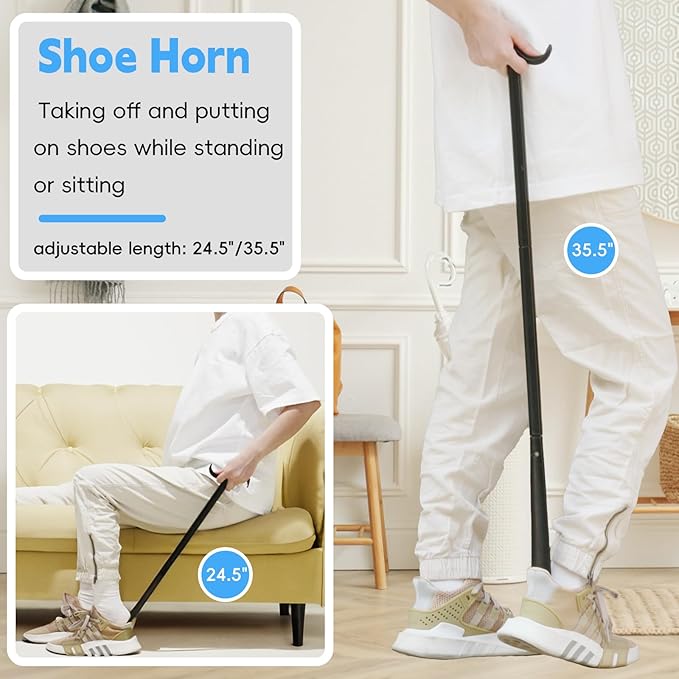 3 in 1 Sock Aid Device Kit, Hip Kit, Knee Back Surgery Hip Replacement Recovery Kit with Sock Aide, Sock Remover, Shoe Horn with Dressing Stick, Sock Helper and Shoe Assistant for Seniors No Bending