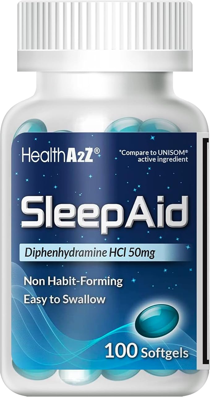 HealthA2Z Sleep Aid, Diphenhydramine Softgels, 50mg, Supports Deeper, Restful Sleeping, Non Habit-Forming (100 Counts)