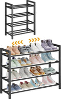 4-Tier Expandable Shoe Rack – Adjustable Metal Shoe Organizer for Closet, Entryway & Mudroom – Stackable, Heavy-Duty Storage, Black