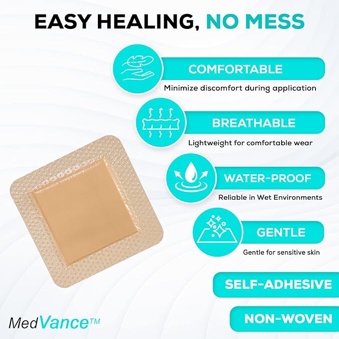 MedVance TM Silicone - Bordered Silicone Adhesive Foam Dressing Size 4"x4" (2.7"x2.7" pad), Box of 5 dressings