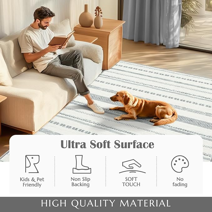 jinchan Moroccan Boho Runner Rug 2x6 - Machine Washable Non-Slip Low-Pile Soft Bohemian Runner Rug for Entryway Hallway Kitchen Bedroom Laundry Room (2‘x6', Grey)