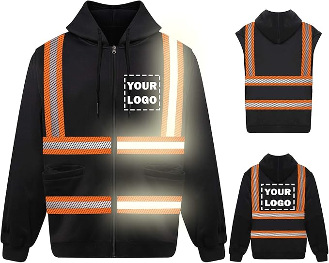 YOWESHOP High Visibility Reflective Safety Hoodie Jacket With Removable Sleeves Hi Vis Outdoor Protective Workwear Unisex