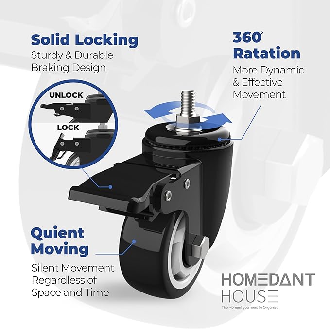 HOMEDANT House 36.2" 5-Tier Metal Rolling Cart Shelf Rack Casters Heavy Duty Laminated Wheel Shelving Unit Adjustable Utility Storage Shelves Shelf Kitchen Garage Black 1Pack