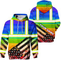 US Flag High Visibility Hoodie for Men Reflective Hoodie Safety Workwear for Worker Runner Patriotic ACC02