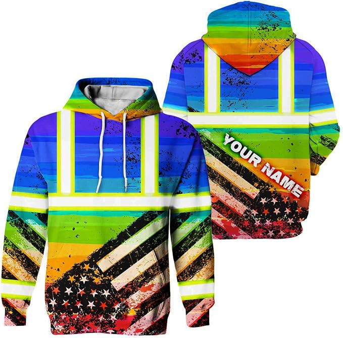 US Flag High Visibility Hoodie for Men Reflective Hoodie Safety Workwear for Worker Runner Patriotic ACC02