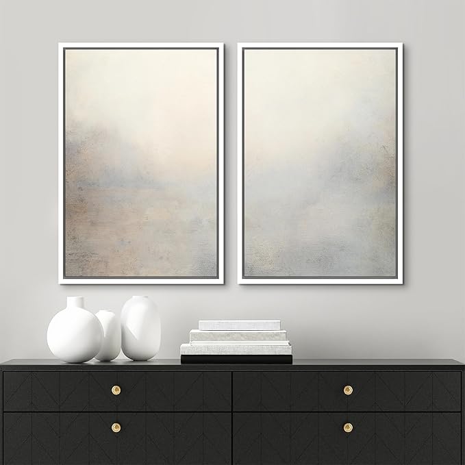 MUDECOR Framed Canvas Print Wall Art Soft Gradient Abstract Misty Landscape Illustrations Modern Art Decorative Bohemian Colorful Chic for Living Room, Bedroom, Office - 24"x36"x2 White