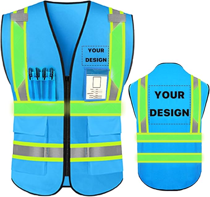 YOWESHOP High Reflective Visibility Safety Vest Custom Your Logo Safety Workwear with Reflective Strips and Pockets