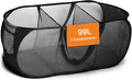 Foldable Laundry Baskets, Collapsible Mesh Laundry Hamper, Durable Pop Up Laundry Basket, 3 Compartments Clothes Hampers for Laundry, Easy to Carry & Sort for Dorm, Home, Kids Room, Travel Black