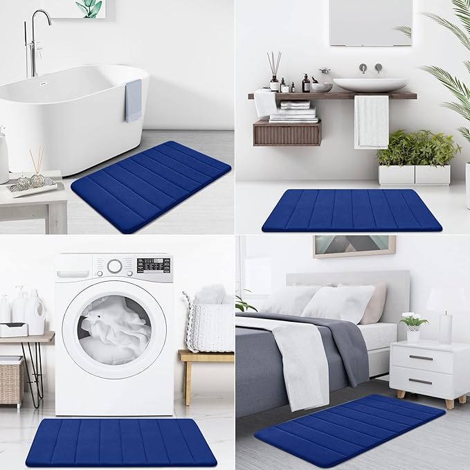 Buganda Memory Foam Bath Mat, 24" x 16", Ultra Soft and Non-Slip Bathroom Rugs, Water Absorbent and Machine Washable Bath Rug for Bathroom, Shower, and Tub, Navy Blue