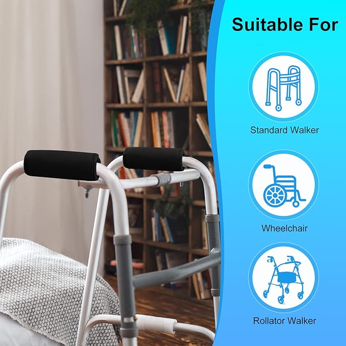 supregear Walker Grips (2 Pack), Soft Padded Hand Covers, Non-Slip Comfortable Cushion Padding for Folding Walker Handle, Moisture Wicking Mobility Accessory