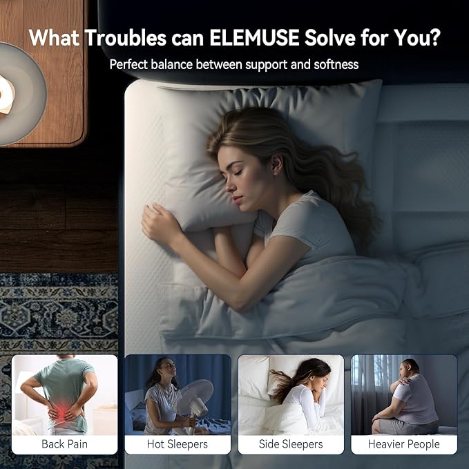 ELEMUSE 3 Inch Cooling Memory Foam Mattress Topper Queen, 2 Inch Pressure-Relieving Memory Foam and 1 Inch Thick Soft Viscose Made from Bamboo Pillow Top for Hot Sleepers, Removable & Washable Cover