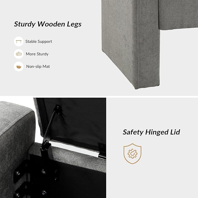 55" Modern Upholstered Storage Bench with Tufted Seat, Fabric Ottoman Bench for Bedroom, Entryway, or Living Room, Soft Close Hinge,Grey