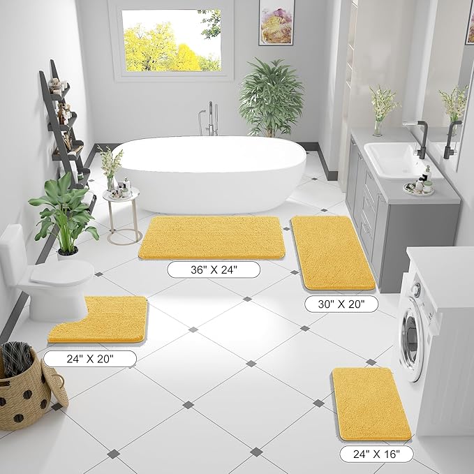 OLANLY Bathroom Rugs 59x20, Extra Soft Absorbent Chenille Bath Rugs, Rubber Backing Quick Dry, Machine Washable Bath Mats for Bathroom Floor, Tub and Shower, Home Decor Accessories, Yellow