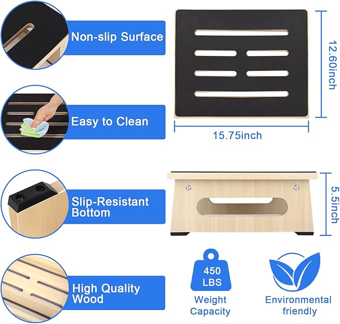 One Step Stool for Adults Seniors with Non-Slip Rubber Stepping Feet, Heavy Duty Platform Step Stools, 5.5 in Portable Bed Steps for High Beds for Bathroom, Bedroom, Kitchen & Bedside Kids Support