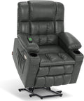 MCombo Dual Motor Power Lift Recliner Chair for Elderly, Lay Flat Lift Chair with Heat and Massage, Cup Holders, USB Ports, Faux Leather 7890 (Grey, Medium)