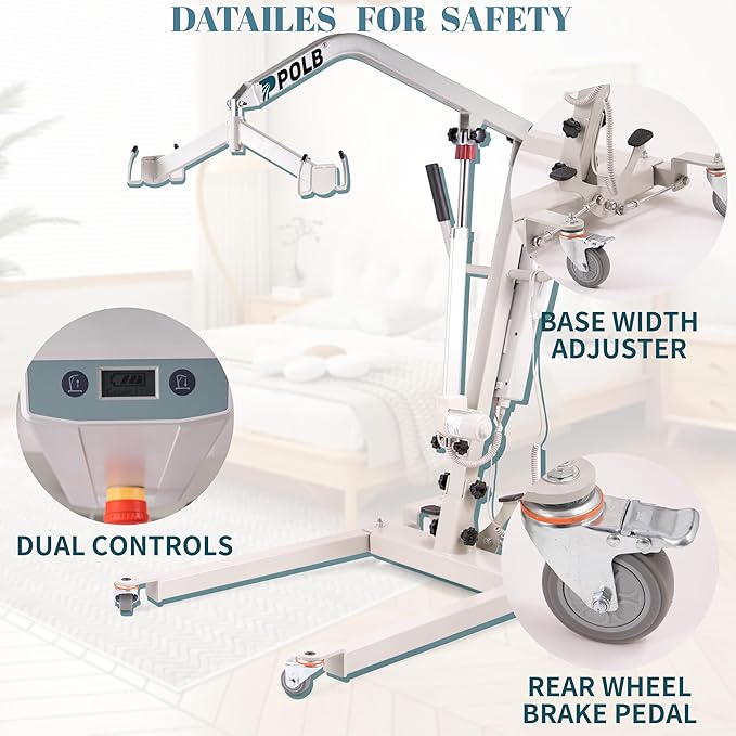 Electric Patient Lift, Foldable Patient Transfer Lift for Home Use, 400LBS Weight Capacity with U-Sling, Foldable Hydraulic Body Transfer for Home, White (Pack of 1)