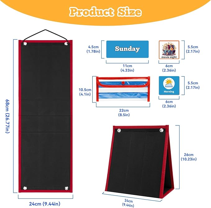 Visual Schedule for Kids Chore Chart，2 in 1 Daily Schedule Board Routine Pocket Chart Cards for Toddlers,Autism Learning Materials Tool Wall Planner for Home School with 103 Cards （Black）