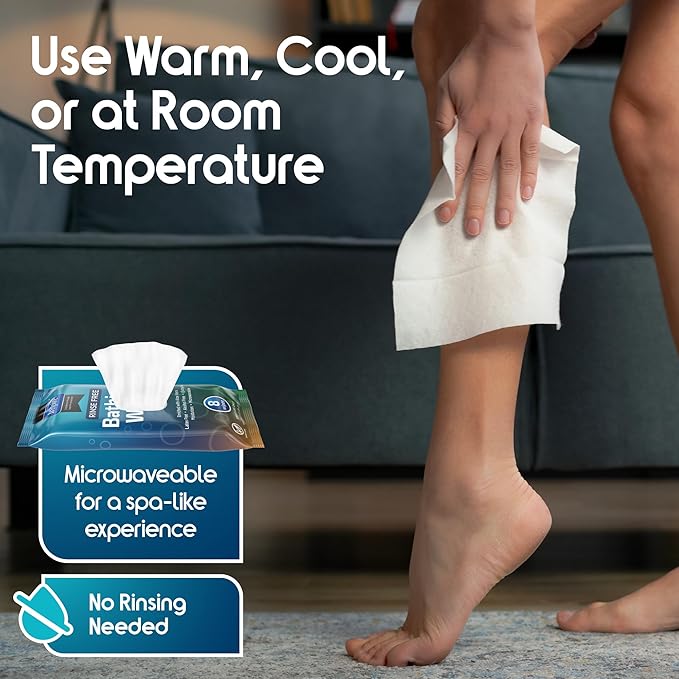 Body Wipes for adults bathing no rinse | Adult Wash Cloths Extra Large, Bathing Wipes for Incontinence With Aloe Vera, 8"x 8" In (96 count) | By Inspire