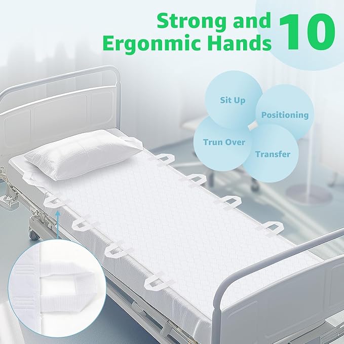 Incontinence Bed Pads Washable: Waterproof Bed Pads for Elderly with 10 Handles,2 Pcs 34"x72" Reusable Bed Underpads, Positioning Bed Pads for Incontinence Adult, Bedwet,Kids,Bedridden,Hospitals