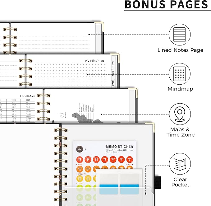 AHGXG 2026 Planner, Weekly and Monthly Planner for Women, Jan 2026 - Dec 2026, Medium Size (5.7" x 8.3"), Calendar 2026, Hardcover with Monthly Tabs, Spiral-Bound, 100 GSM Thick Paper, Black Star