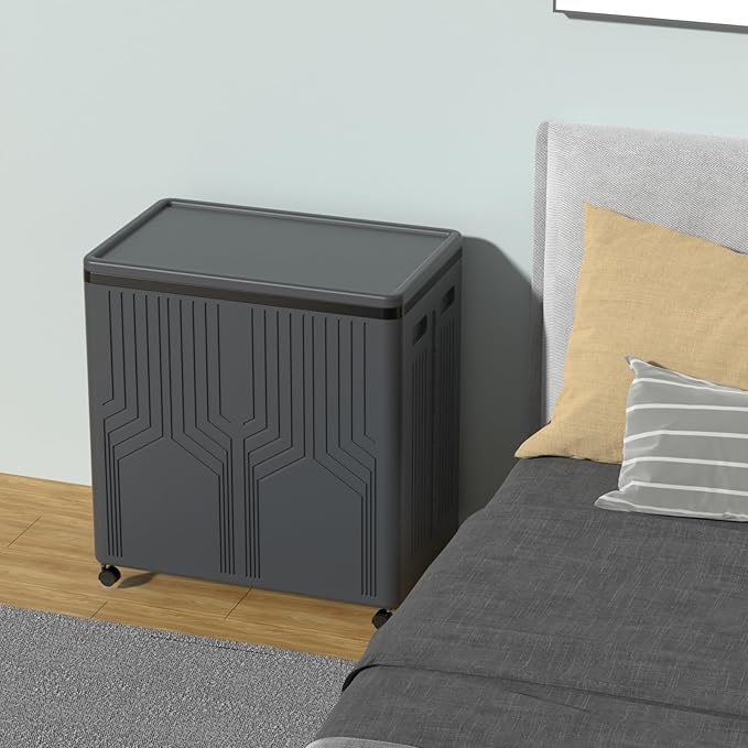 130 L Large 2 Section Laundry Hamper, Plastic Rolling Laundry Basket with Wheels, Grey