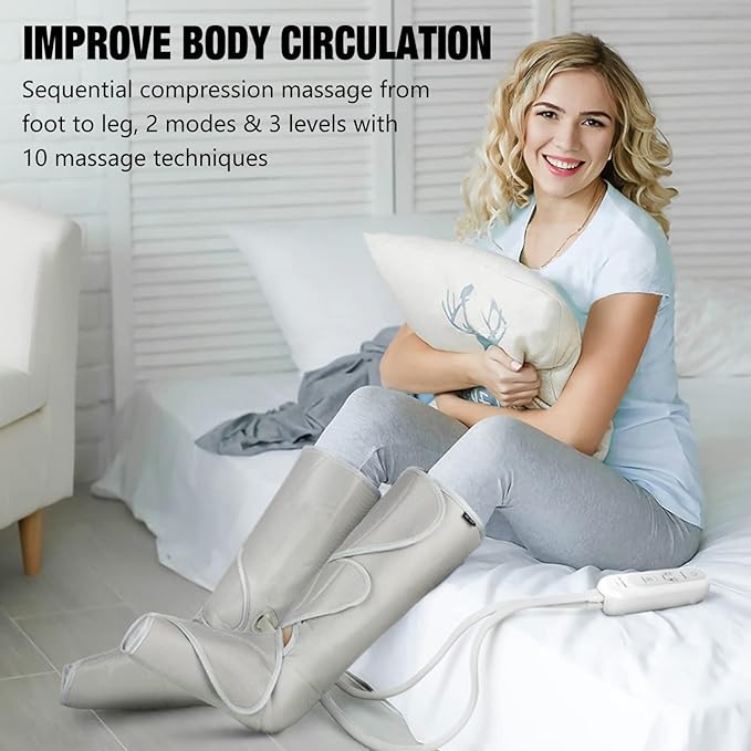 FIT KING Air Compression Leg Massager for Circulation to Relieve Pain, Swelling, Edema, RLS, Ideal Gift for Mom Wife (2 Size Extensions Included)