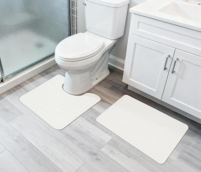 Bathroom Rugs Set 2 Pieces,Thin Bathroom Mats,Toilet Rugs,Quick Dry,Non-Slip,Machine Washable,Low Pile,Absorbent Bath Mats,Shower,Sink,Home Decor Accessories.Cream,1'5"x2'3"+1'8"x2" U Shape