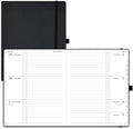 POPRUN 2026 Weekly & Monthly Planner Calendar, 8.5" x 10.5" Large, Horizontal Layout with Lined Sections, Jan. 2026 - Dec. 2026, Leather Hardcover, 100GSM Paper, Inner Pocket - Black