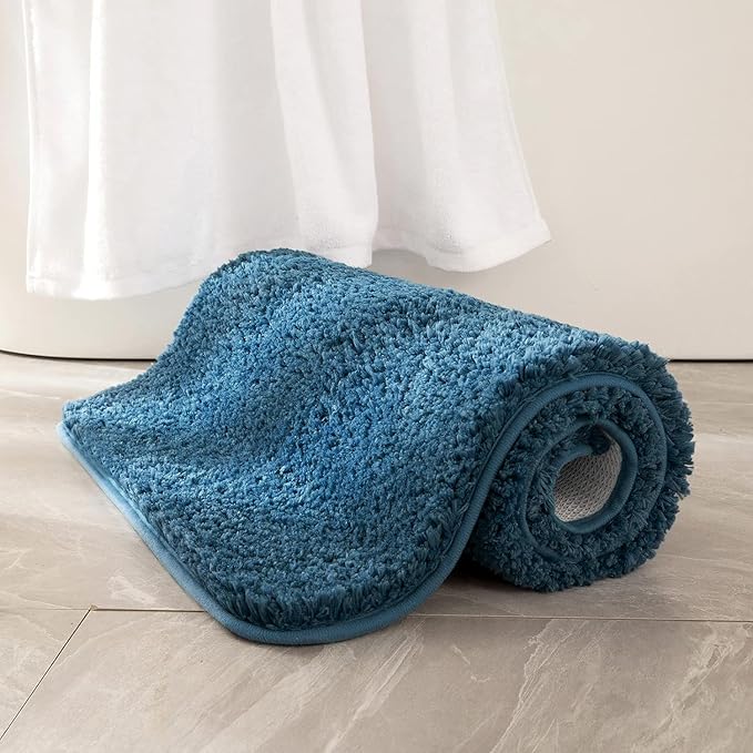 MIULEE Extra Thick Non Slip Bathroom Rug Shaggy Soft Bath Mat Plush Microfiber Absorbent Water for Shower Tub Machine Washable (Navy Blue, 16x24 Inches)