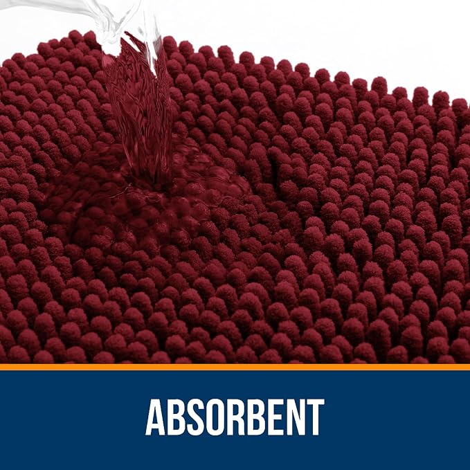 OLANLY Bathroom Rugs 30x20, Extra Soft Absorbent Chenille Bath Rugs, Rubber Backing Quick Dry, Machine Washable Bath Mats for Bathroom Floor, Tub and Shower, Home Decor Accessories, Burgundy