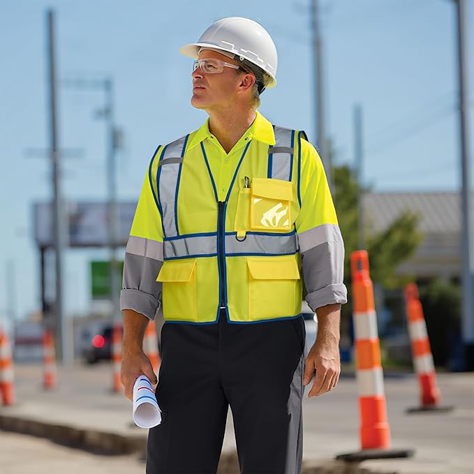 AYKRM High Visibility Safety Vest - Reflective Work Vest with 5 Reinforced Pockets