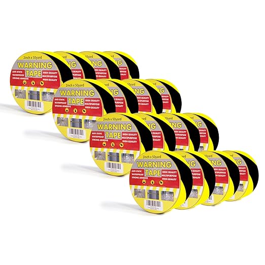 TAPEBEAR Hazard Caution Tape, 2inch x 150 Feet Self Adhesive Warning Tape for Steps, High Visibility Yellow Black Tape for Halloween Outdoor Construction, Scene Barrier, Danger Zone, 16Rolls