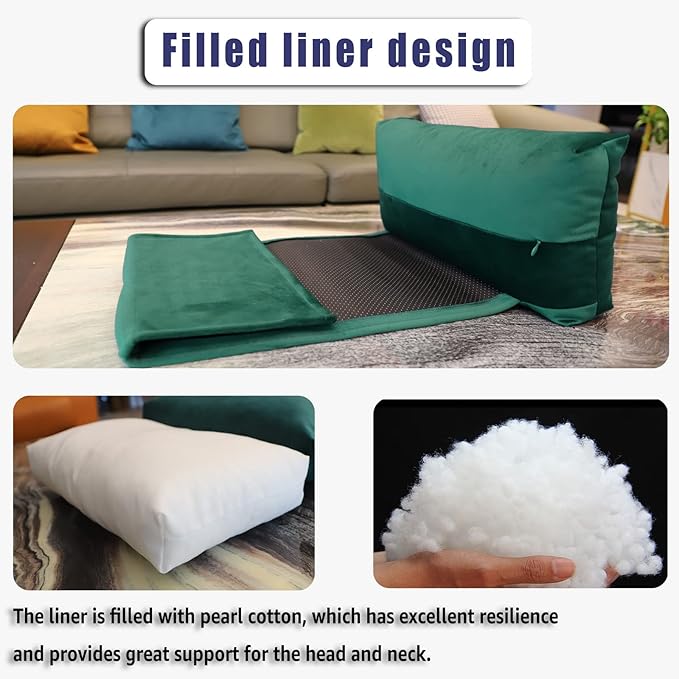 Non-Slip Head Pillow for Recliners - Neck Support Cushion with Velvet Cover for Pain Relief at Home, Office and Travel (Green)