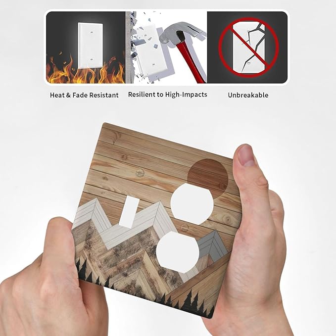 Wooden Planks Mosaic Snow Mountain Sun Wallplates 1 Toggle 1 Duplex Switch Plate Electrical GFCI Faceplate Decorative Light Switch Covers for Farmhouse Home Decor