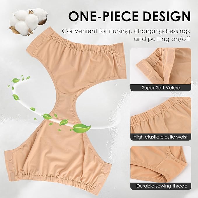 Easy Adapt Women's Tear-Away Underwear, for Patients, Elders, Pack of 2. (Nude+Black, Medium)