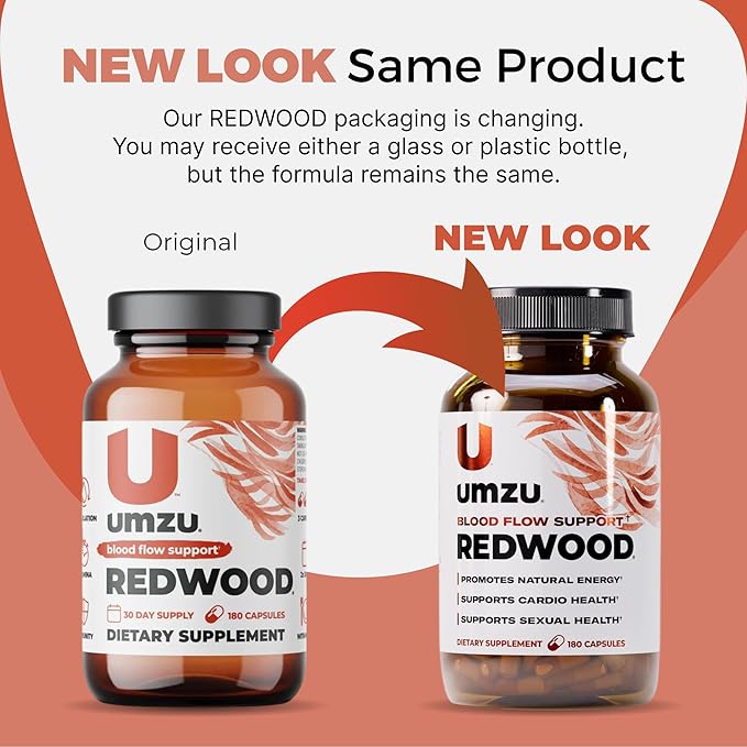 UMZU Redwood Blood Flow Nitric Oxide Supplement for Men & Women, Blood Pressure, Circulation, Stamina, Energy (30 Day Supply | 180 Capsules)