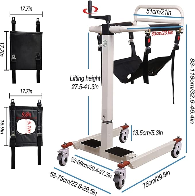 Patient Lift Transfer Chair, Patient Lift Wheelchair for Home, Wheelchair Lift for Home Portable Car Transfer Lift Chair for Disabled and Elderly Nursing, Height/Width Adjust (Basic Backrest)