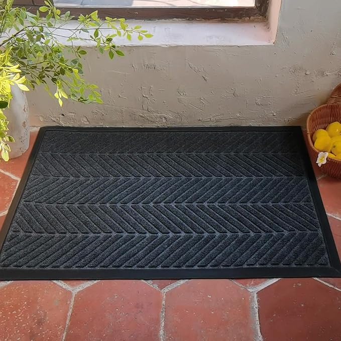 Front Door Mat 47"x32" Indoors Outdoors Welcome Mats, Waterproof Non-Slip Rubber Backing Heavy Duty Doormat Outside Entrance, Low Profile Entryway Rugs Floor Mat for Patio, Pattern A Grey
