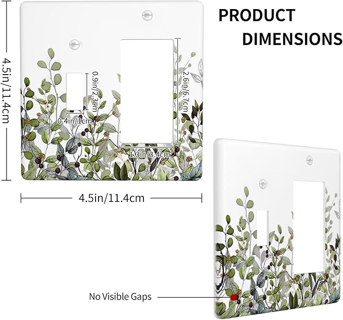 Watercolor Green Eucalyptus Leaves Plants Fruit Outlet Covers 1 Toggle 1 Rocker Combination Decorative Wall Plate Electrical Switch Plates Light Switch Cover Plate for Bed Room Living Room Decor