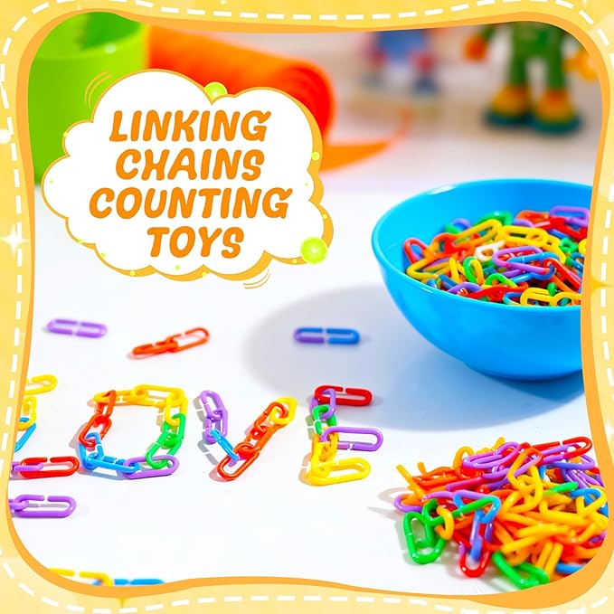 Bbiamsleep 600 Pcs Plastic Chain Links 6 Colors Counting Linking Activity Kit for Fine Motor Color Recognition Counting Sorting Skills