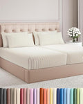 Split King 7 Piece Sheet Set - Cooling & Breathable Bed Sheets - Hotel Luxury Bed Sheets for Women, Men, Kids & Teens - Deep Pockets - Easy Fit - Soft & Wrinkle Free - Split King Beige Stripes Sheets