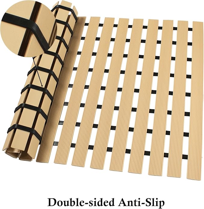 Extra Long Non Slip Shower Mat Without Suction Cups,Heavy Duty Rubber Bathtub Mat Spliceable,Cuttable,Quick Drain,Indoor Outdoor Use,2pack (Beige)…