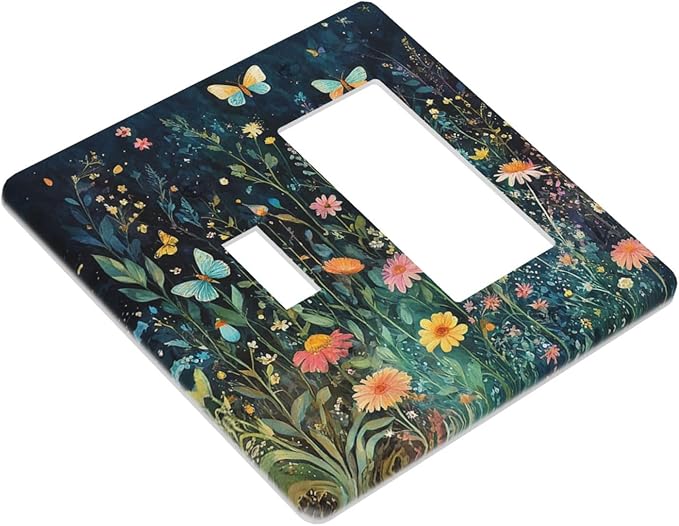 Outlet Covers Boho Vintage Floral Flower Butterfly 1 Toggle 1 Rocker Combination Decorative Wall Plate Electrical Switch Plates Light Switch Cover Plate for Bedroom Home Decor