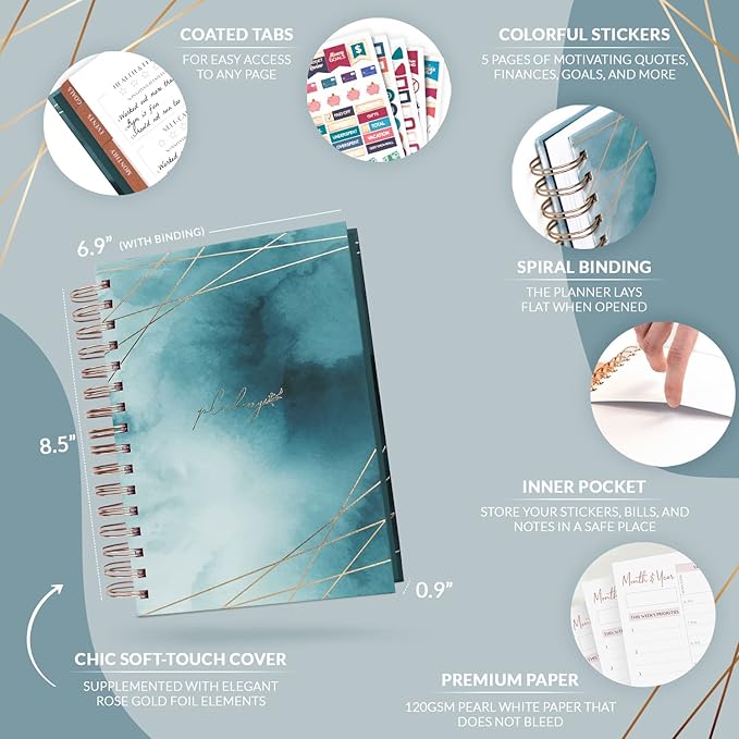 PLANBERRY Hourly Schedule Planner Premium – Undated Journal with Time Slots for Productivity & Budget Organizer, 6.9x8.5″ (Ocean Depths)